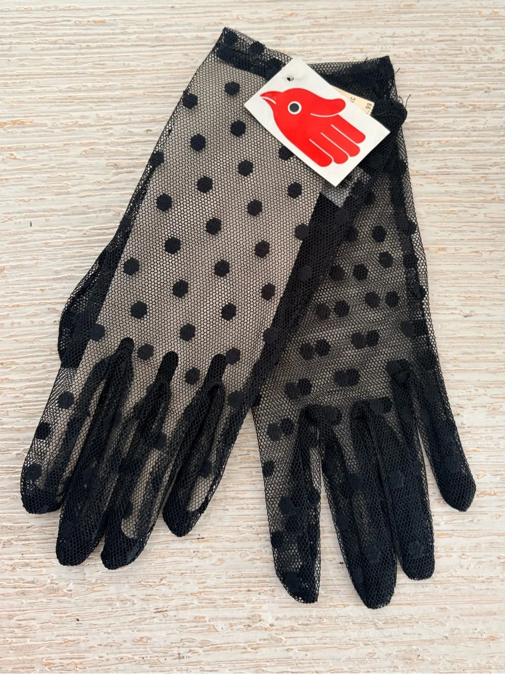 VTG NWT Cardinal Glove Co. Black Nylon Mesh Polka Dot Gloves